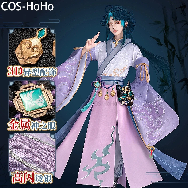 COS-HoHo Genshin Impact Cosplay para homens, terno do jogo Xiao, lindo uniforme antigo, festa de carnaval de Halloween, roupa de RPG