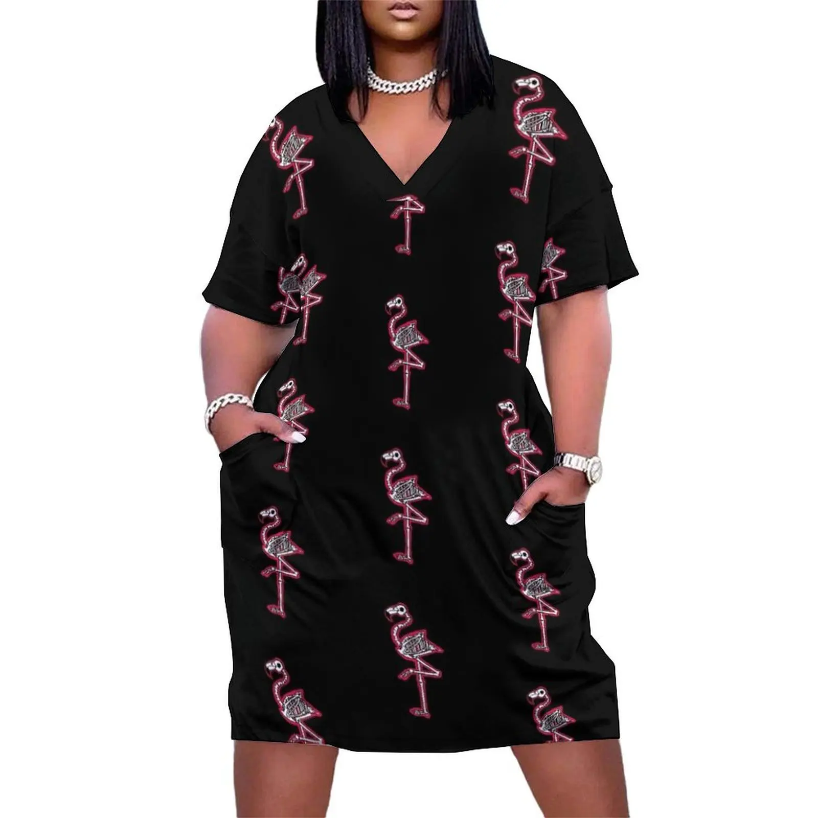 

Flamingo Skeleton Graphic Illustration Loose Pocket Dress dresses for woman dresses with long sleeves Women's dress