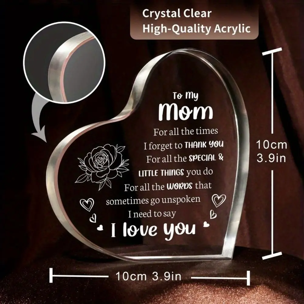 Heart-Shaped Acrylic Mom Gift • Boho Home & Office Decor • Thank You Love Keepsake