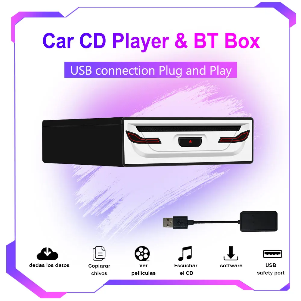 

Внешний USB 2.0 CD/DVD-плеер для автомобиля Портативный проигрыватель компакт-дисков с дополнительным USB-кабелем для автомобиля, ноутбука, ТВ, Mac, компьютера