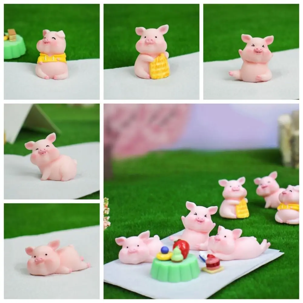 

Pink Pig Pink Pig Landscape Ornaments Miniatures Animal Resin Pink Pig Miniature Figurine Mini Statue Cartoon PigCar Decoration