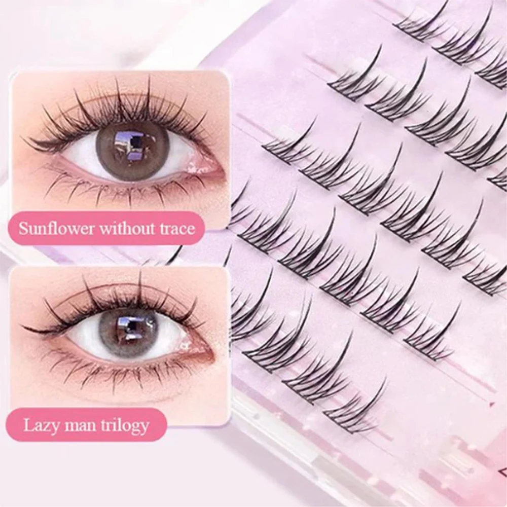 Press on Glue-Free Realistic False Eyelashes No Glue Needed Reusable Segmented Eyelashes Black Waterproof