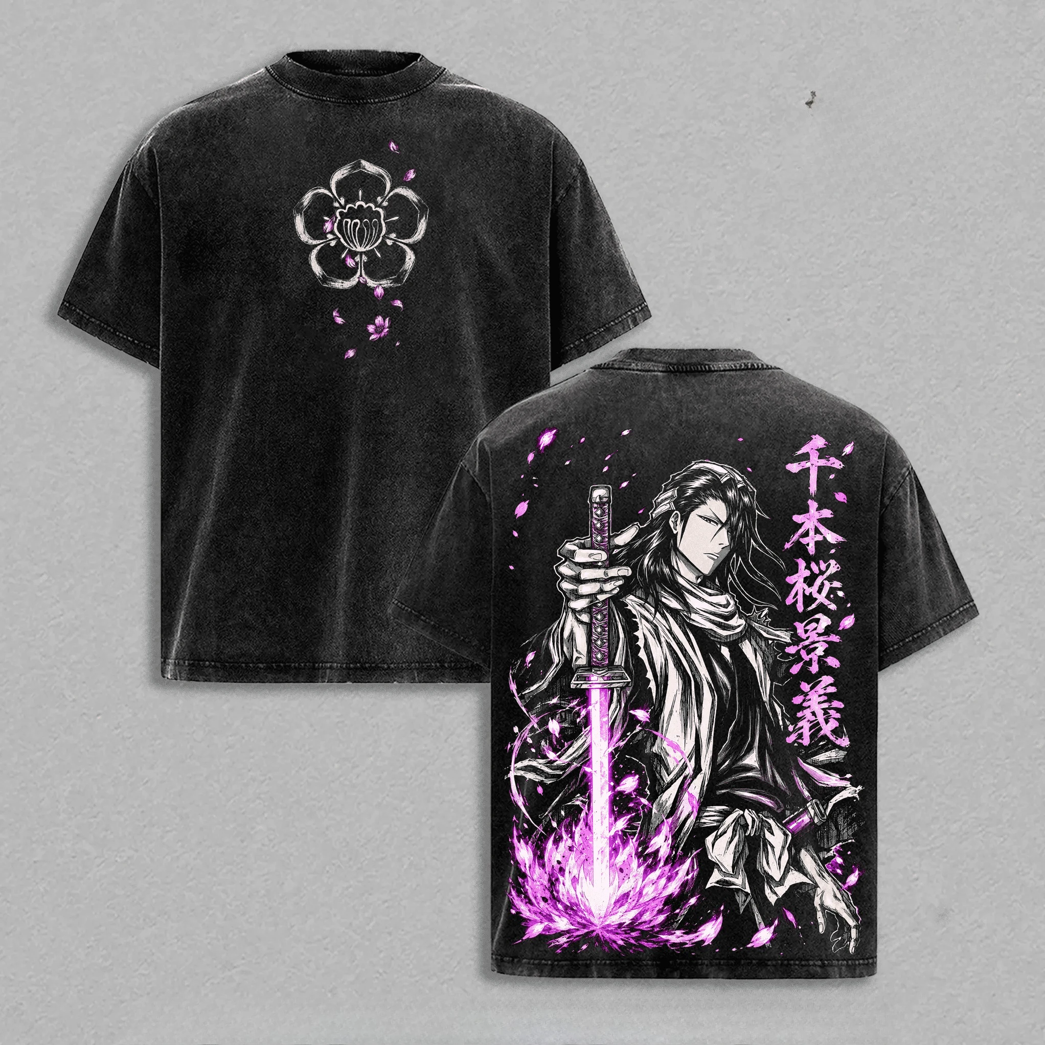 Camiseta Kuchiki Byakuya de BLEACH, Estilo Vintage, Lavada, Talla Grande, de Verano, Manga Corta, de Algodón, para Hombre y Mujer