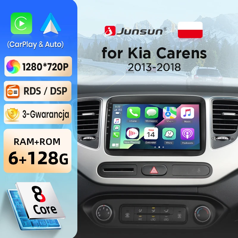 Autoradio Junsun sans fil CarPlay Android Auto pour Kia Carens 2013-2018, systèmes intelligents DSP SWC RDS GPS FM BT