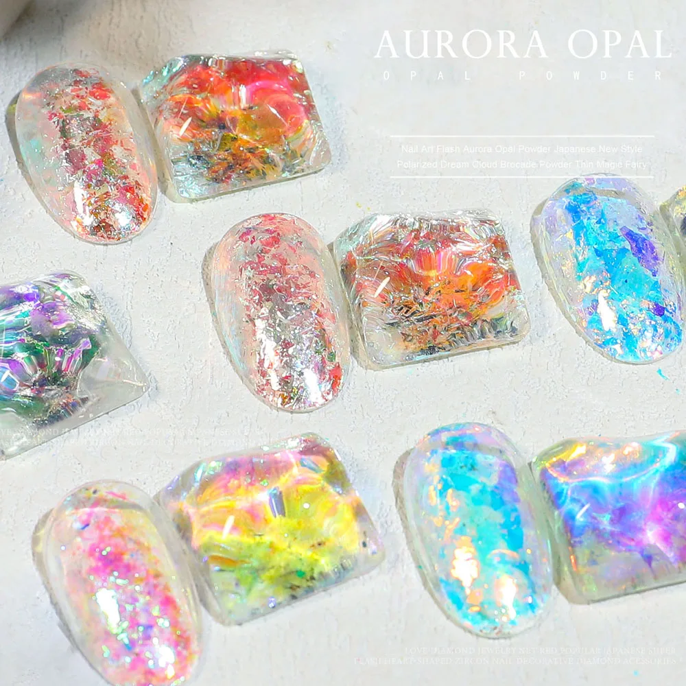 

1 Pot Aurora Opal Fire Glitter Nail Art Flakes Holographic Shard Confetti Color Shift Irregular Powder Iridescent Shiny Sequins