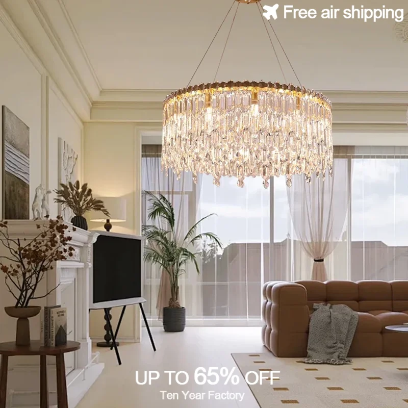 

Gold Round Crystal Tassel LED Chandelier Modern E14 Height Adjustable Ceiling Light for Living Room Indoor Decorative