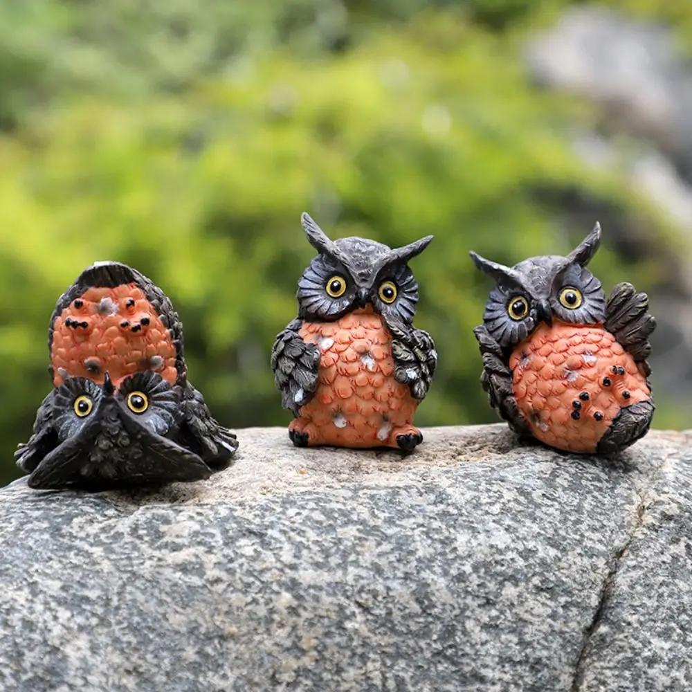 

3pcs Mini Cute Owls Figurines Resin Crafts Lifelike Owls Statue DIY Waterproof Animal Figurines Micro Landscape Ornaments