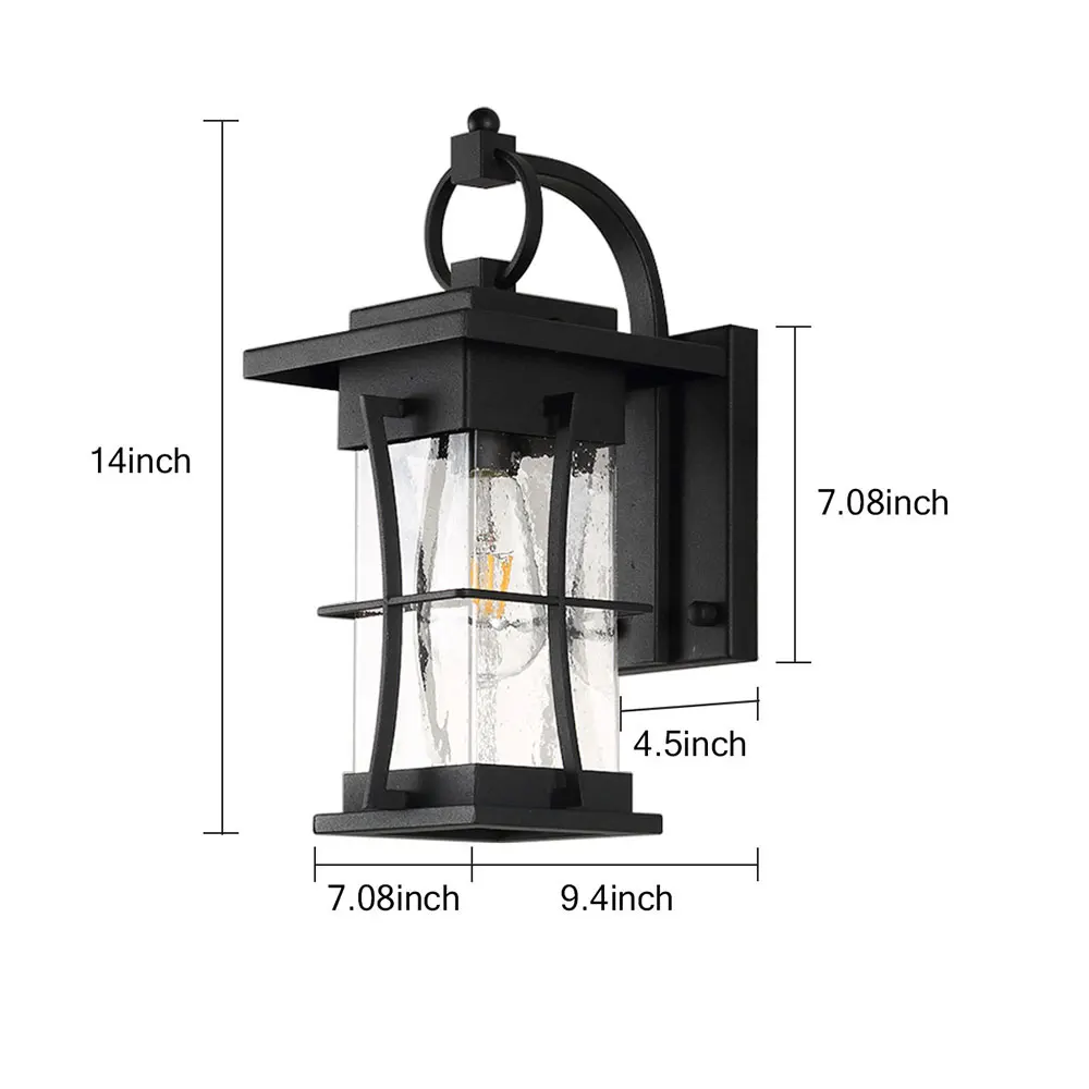 Outdoor Wall Mounted Porch Light Industrial Waterproof Wall Lantern Exterior Light Fixture,Black Metal Frame Wall Lamp