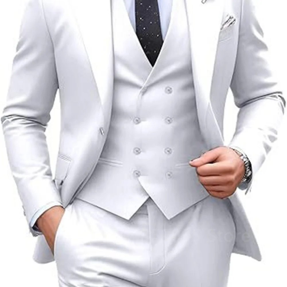

Elegant Pink 3 Piece Slim Fit Men's Suits with Vest And Pants for Wedding Groom Tuxedo Prom Formal Male Party Business Blazer