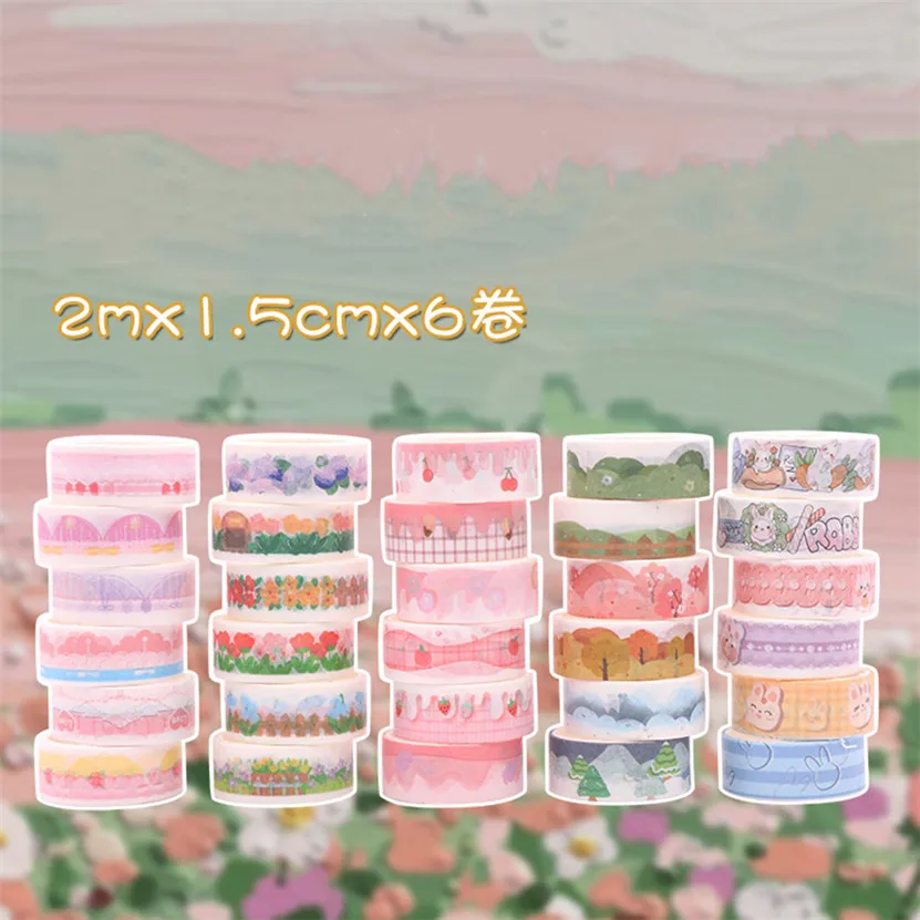 Washi Tapes 6Pcs Flower Washie Tape Stickers Scenery Scrapbooking Diary Decoration Cinta Washi Japanese Papelería Bonita Kawaii