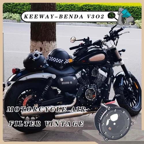 Filtro de aire para motocicleta, sistemas de admisión de filtro de aire Vintage para Benda BD 300 KEEWAY-BENDA V302C Keeway v-cruise 125, aluminio negro