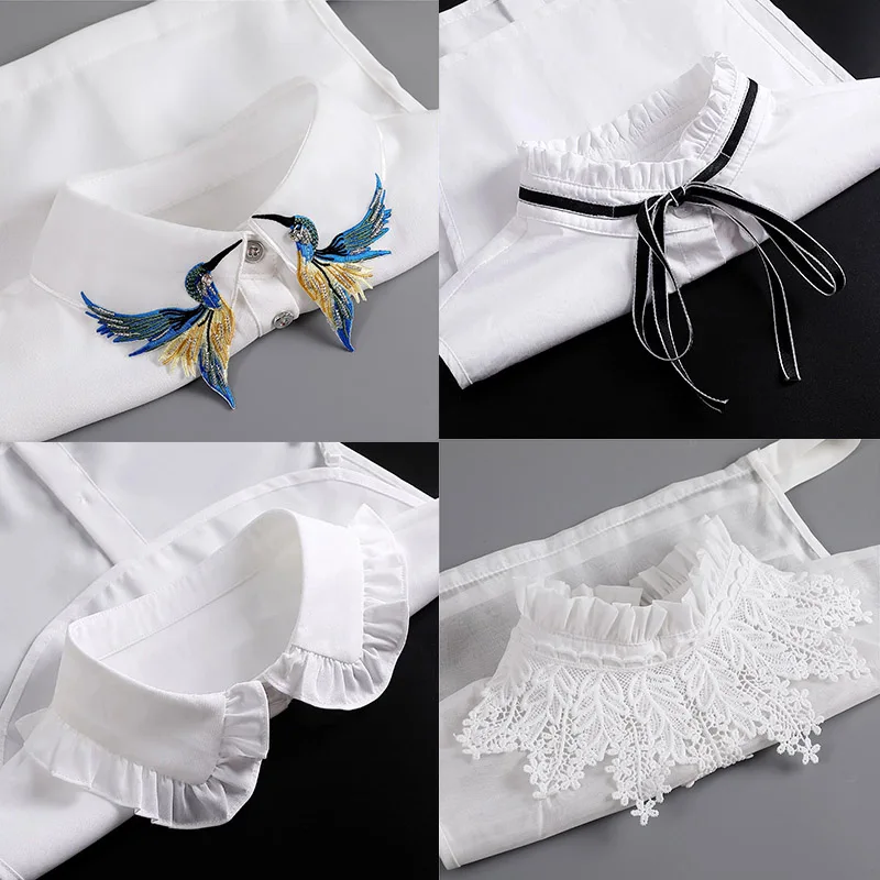 Fake Collar Women Lace Detachable Lapel Collar Shirt Tie White Ruffles False Collar Woman Removable False Blouse Nep Kraagie