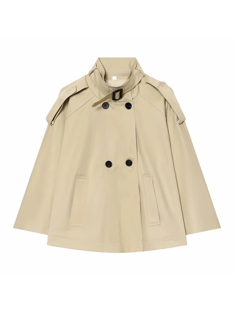 Neuer Einfarbiger Trenchcoat für Damen, Eleganter Damen-Stehkragen, Doppelreihig, Taillenbund, Lässig Locker, Bequemer Windbreaker