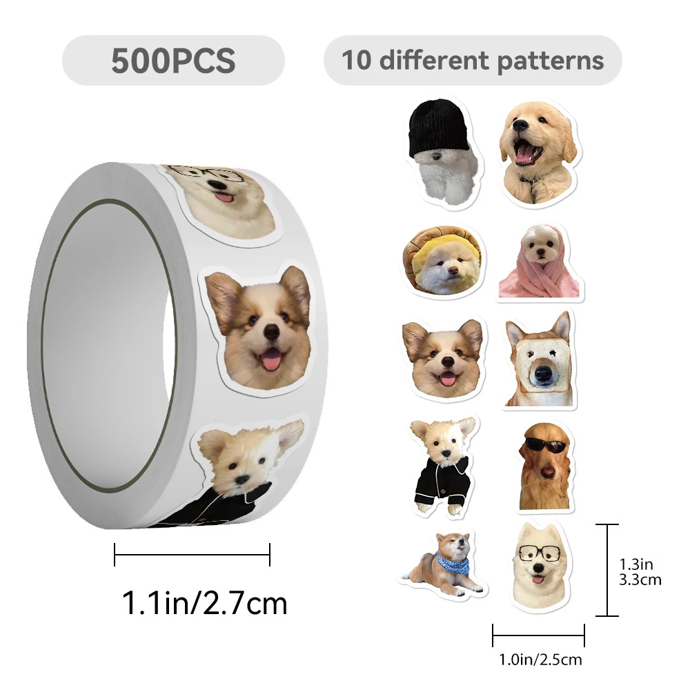 500pcs/Roll Cute Dog Cartoon Stickers Funny MEME Decals DIY Stationery Fridge Suitcase Reward Kawaii Graffiti Seal Label Sticker
