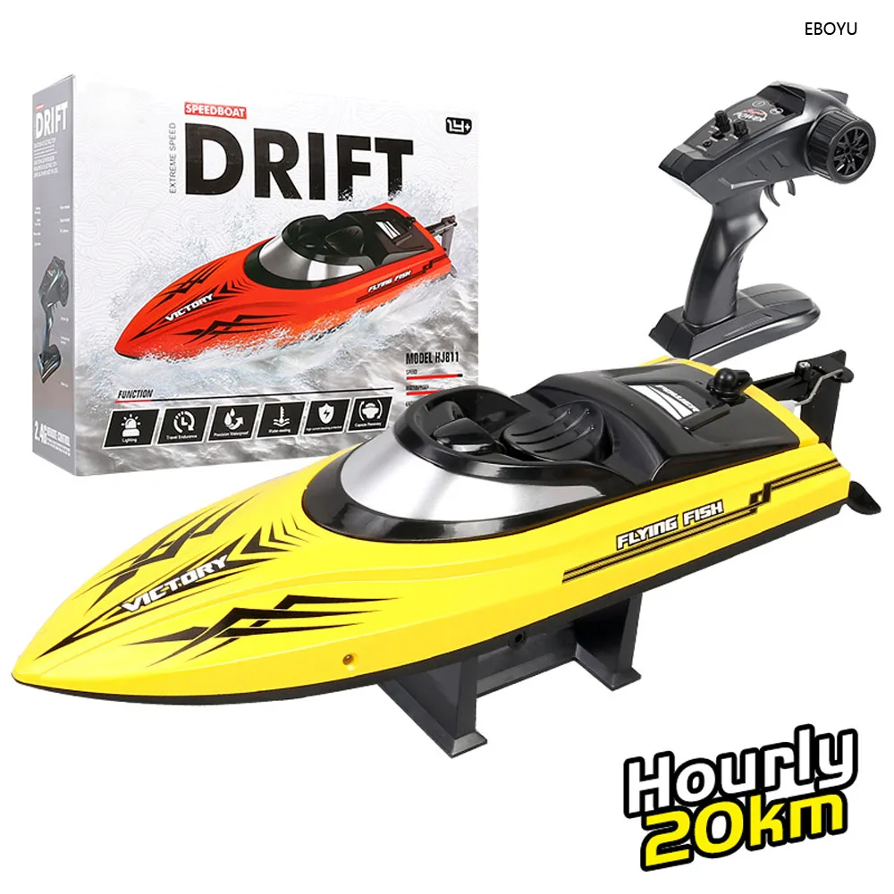 HJ811 RC Boat 2.4G 4CH 180 Flip Waterproof 20Km/h Remote Control Boat Lakes Pool Racing High SpeedBoat Toy Gift for Kids