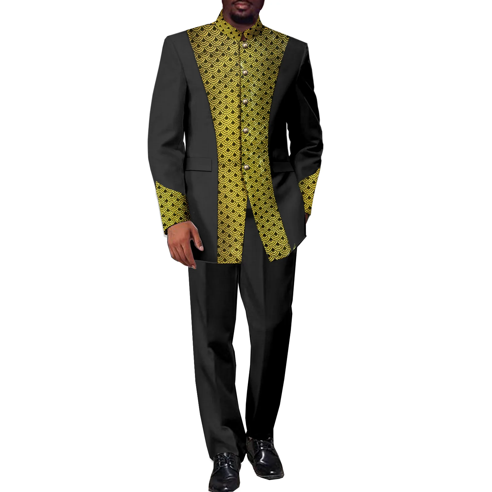 

SEA&ALP African Suit for Men Dashiki Traditional Outfits 2 Piece Sets Metallic Printed top and Pants Wedding Attire