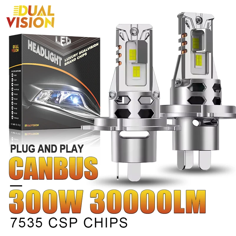 

H7 H4 LED Headlights 300W Canbus No Error LED Auto Fog Lamps CSP Chip High Low Beam Wireless 1:1 Size LED Bulbs Plug And Play