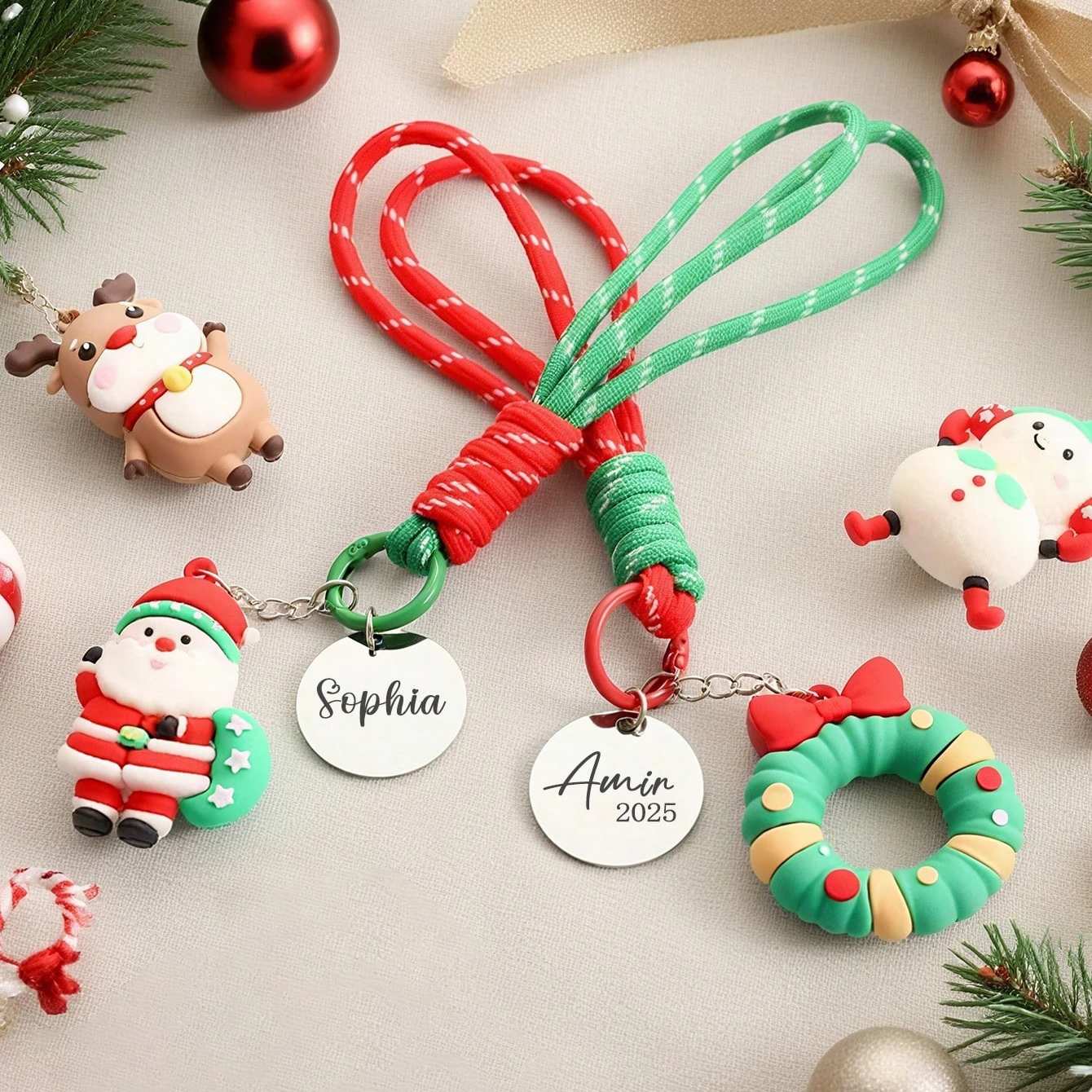 

Рождественская серия с гравировкой по индивидуальному заказу, брелок-подвеска, персонализированная вешалка для сумки с именем, рождественский подарок, подарок на день рождения
