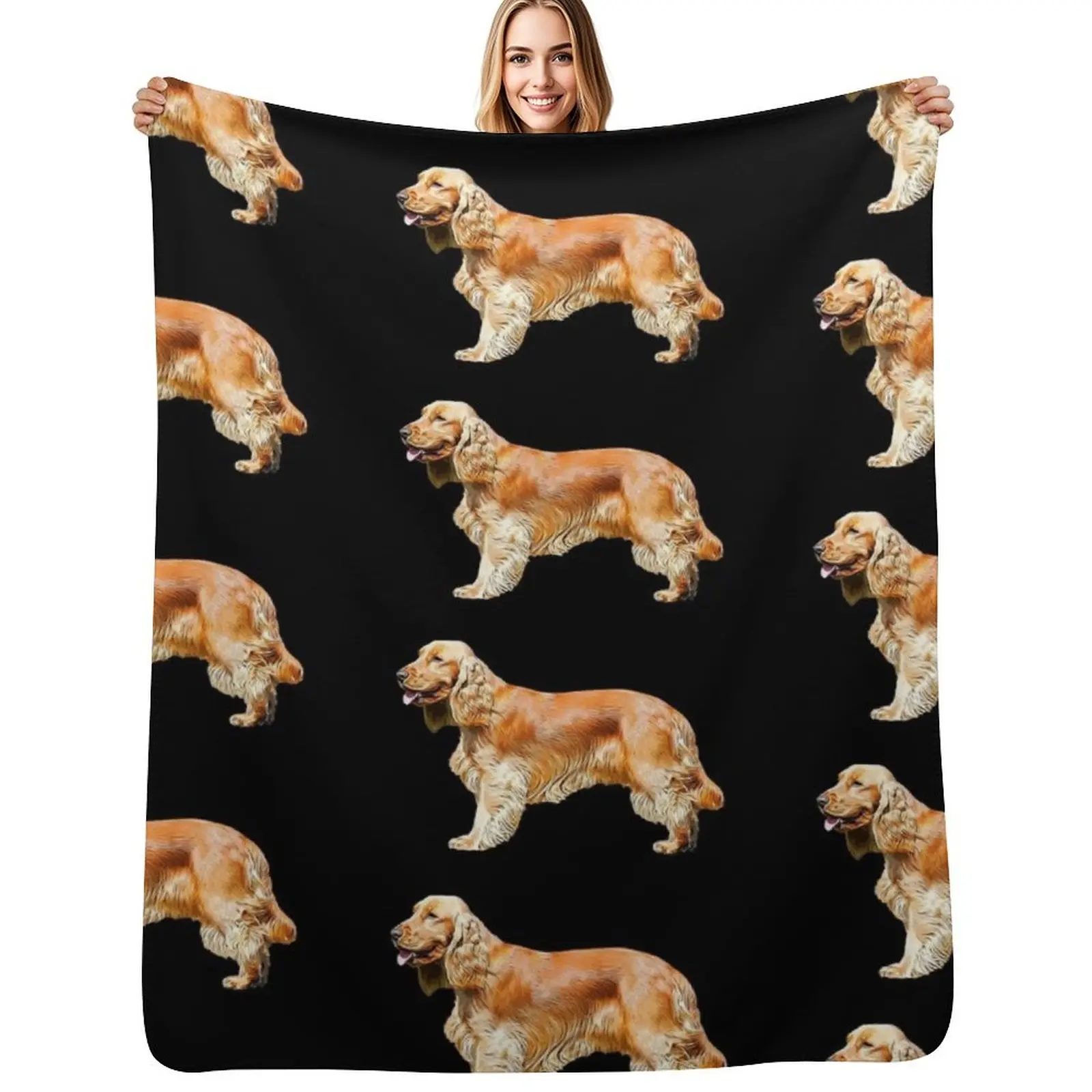 Gold English Cocker Spaniel Standing Throw Blanket Warm Plush Fuzzy Blanket for Living Room