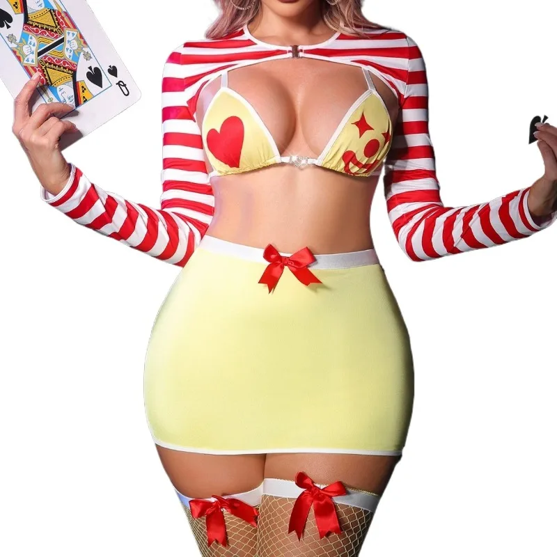

Эротическое белье Toucheart: Ретро-костюм клоуна для ролевых игр, соблазнительный комплект для женщин, сексуальное нижнее белье с разрезами