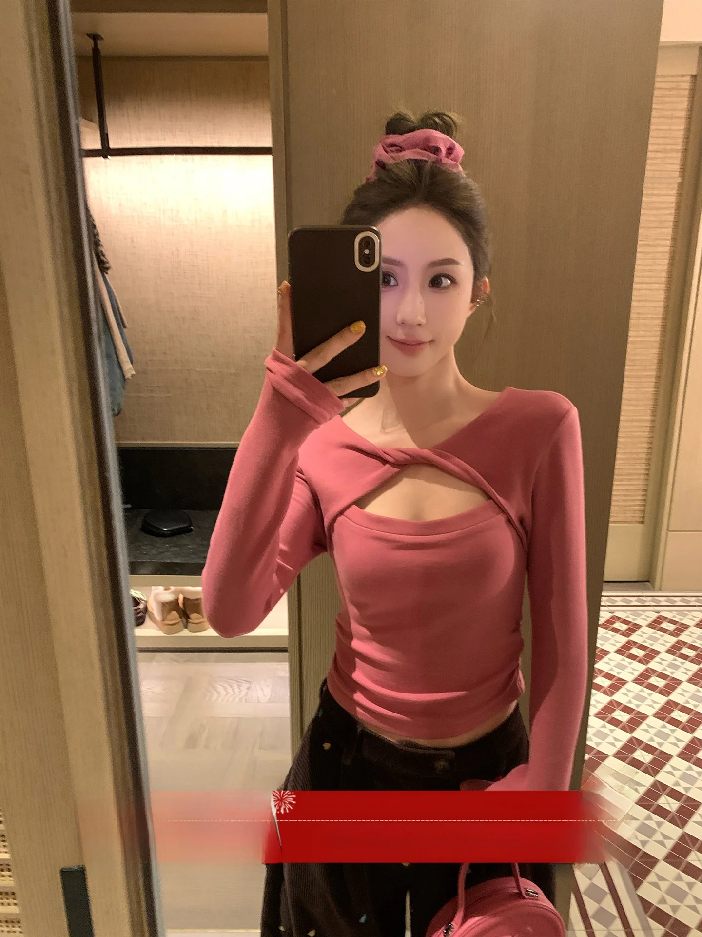 

MLS Knot Sweet Pea Hollow out Long Sve Women's T-irt Casual Sle Slim Fit Inner Wear Top for Winter 2025