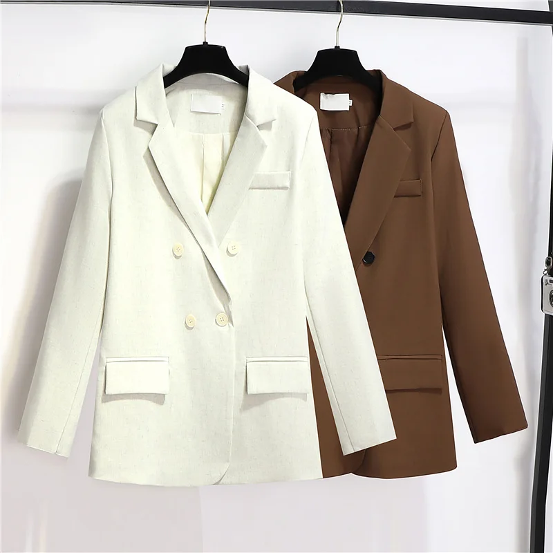 SuperAen Korean Style Long-sleeved Casual Suits Women 2024 Autumn New Coffee Color Notched Vintage Tailored Coats