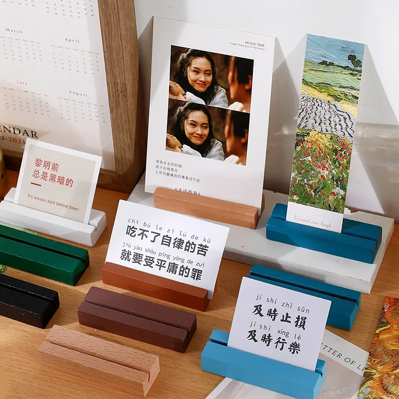 Creative Desktop Photo Clip Set with Colorful Wooden Base |Card Holder for Notes Postcards Memo Clip Organizer Desk Accessories