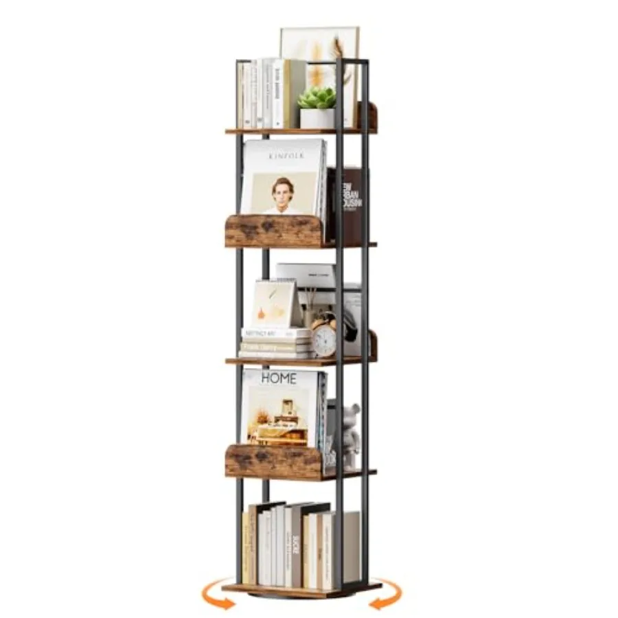 

Rotating Bookshelf 360 Display Spinning Bookshelf Tower 5-Tier Narrow Bookcase Tall Industrial Book Shelf Organizer Small Corne