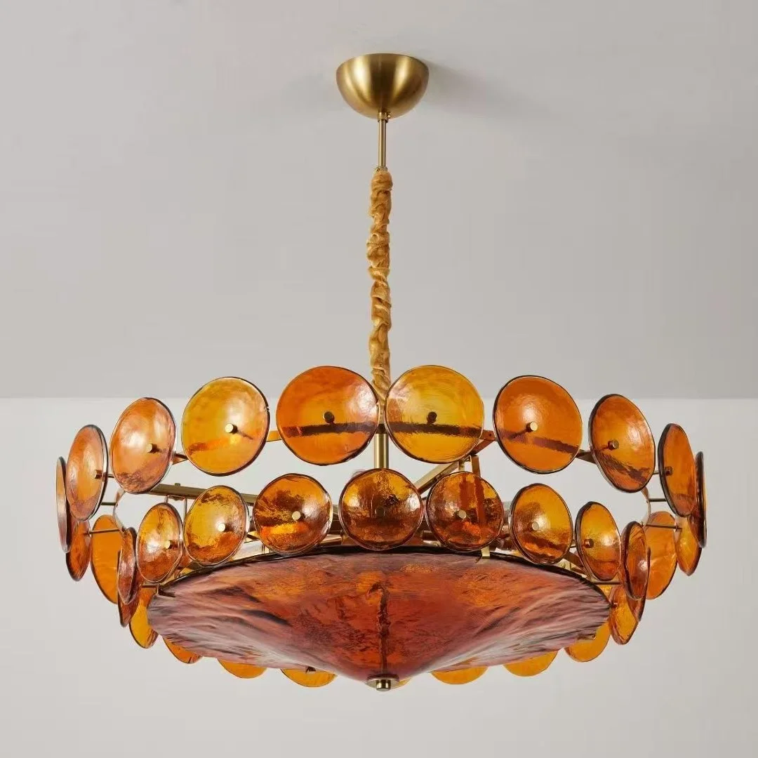 

Postmodern Retro Glass Art Designer Ceiling Chandelier Lighting Restaurant Lamp Living Room Colored Glass Pendant Light