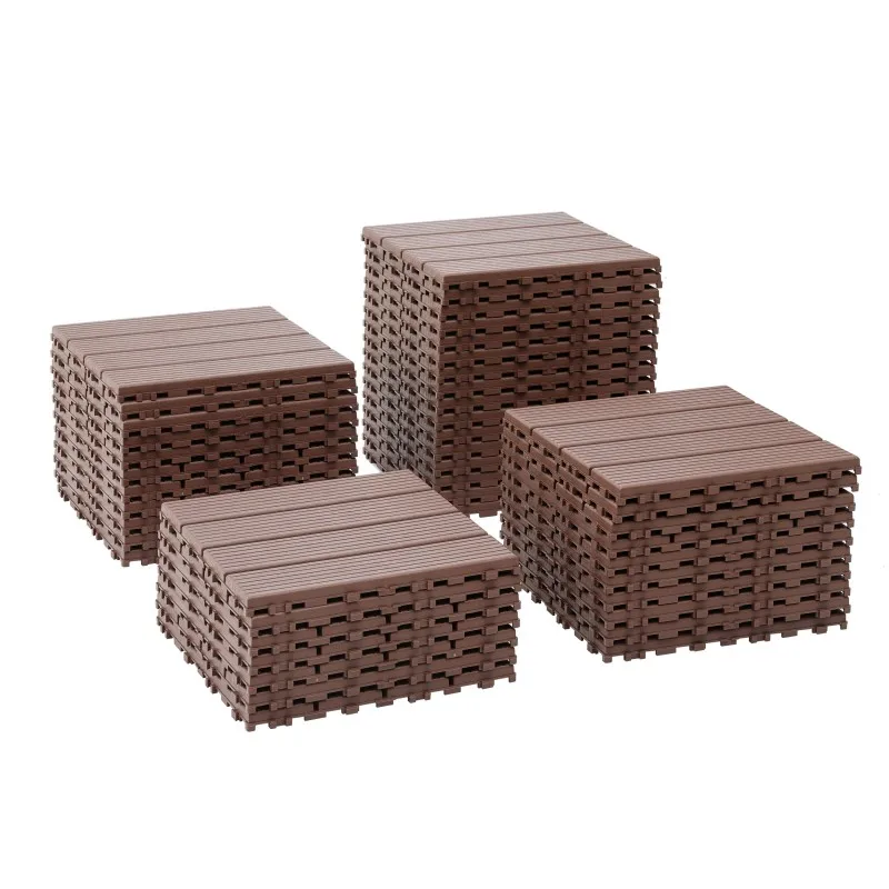 

Plastic Interlocking Deck TilesTurn-Shaped Plastic Wood Classic DIY Flooring Is Simple to Install and UV-Resistant Decking Tile