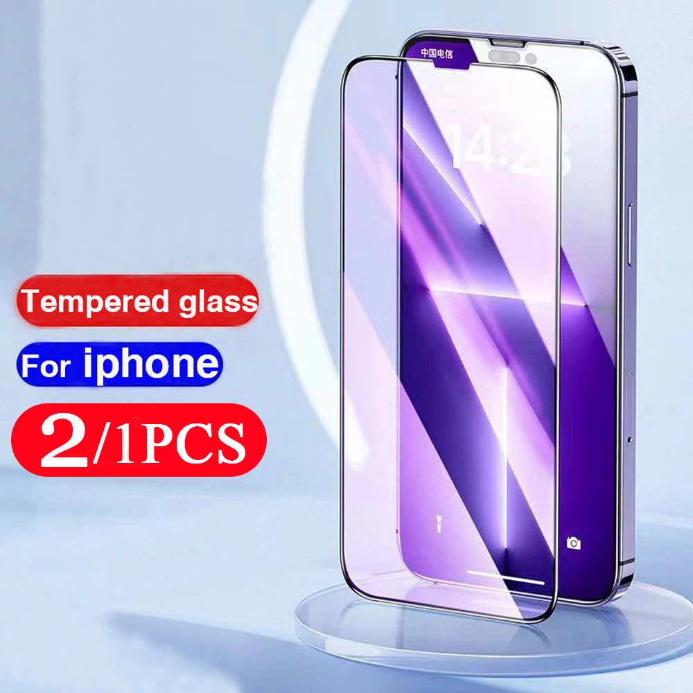 

2/1Pcs Protective Film for Iphone 13 Mini 14 11 12 Pro Max Plus Xr Xs X Se 7 8 Tempered Glass Phone Screen Protector Full Cover