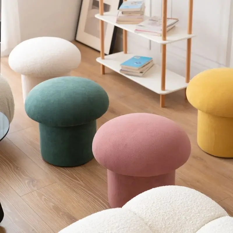 

Cloth Household Shoes Stool Mushroom Shape Round Small Rounds Shoes Stool Dressing Stool Bedroom Ottomans Living Room Furniture