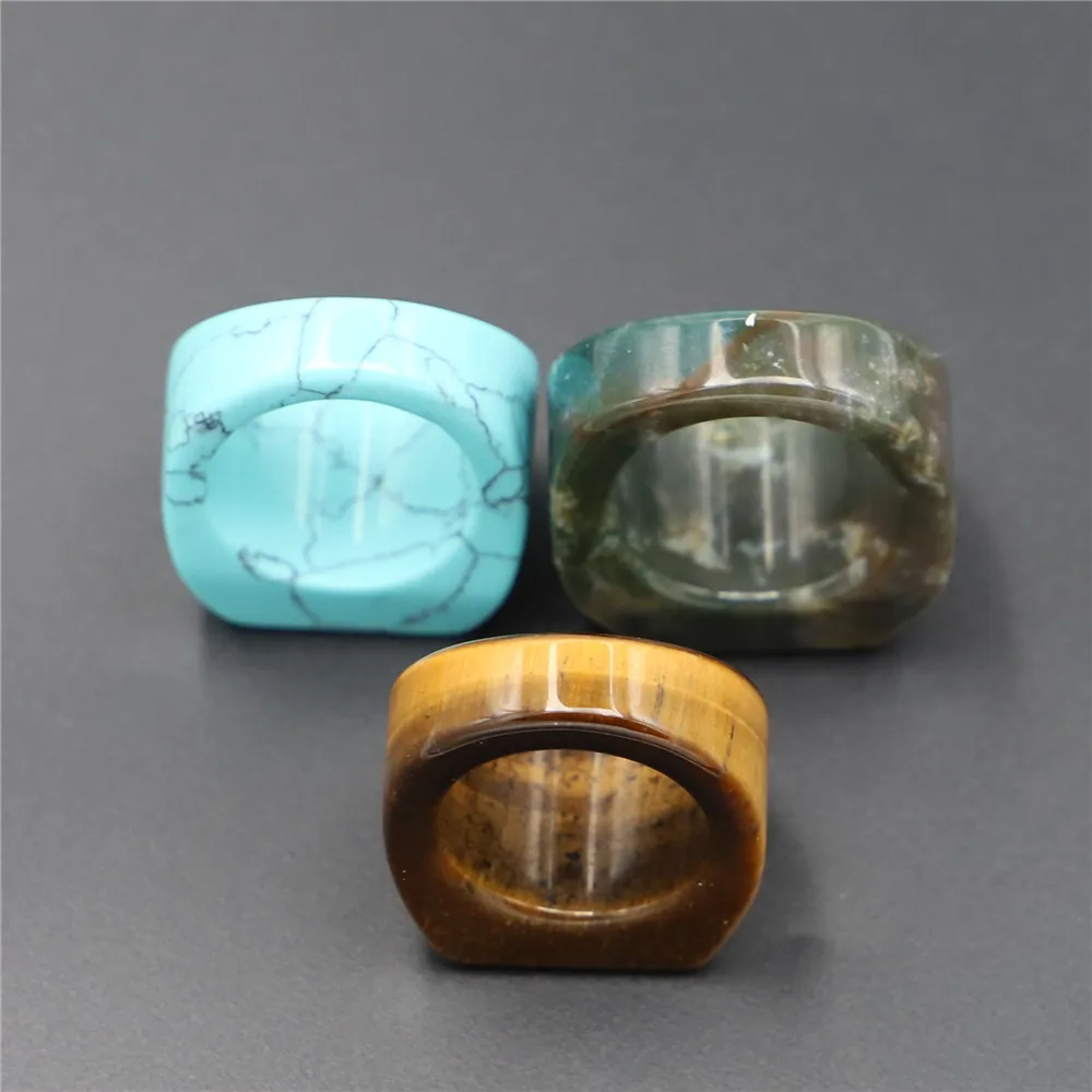 19#20# Natural Stone Ring for Women Men Handmade Bohemian Jewelry Gift Crystal Moonstone Tigereye Wedding Party Ring Wholesale