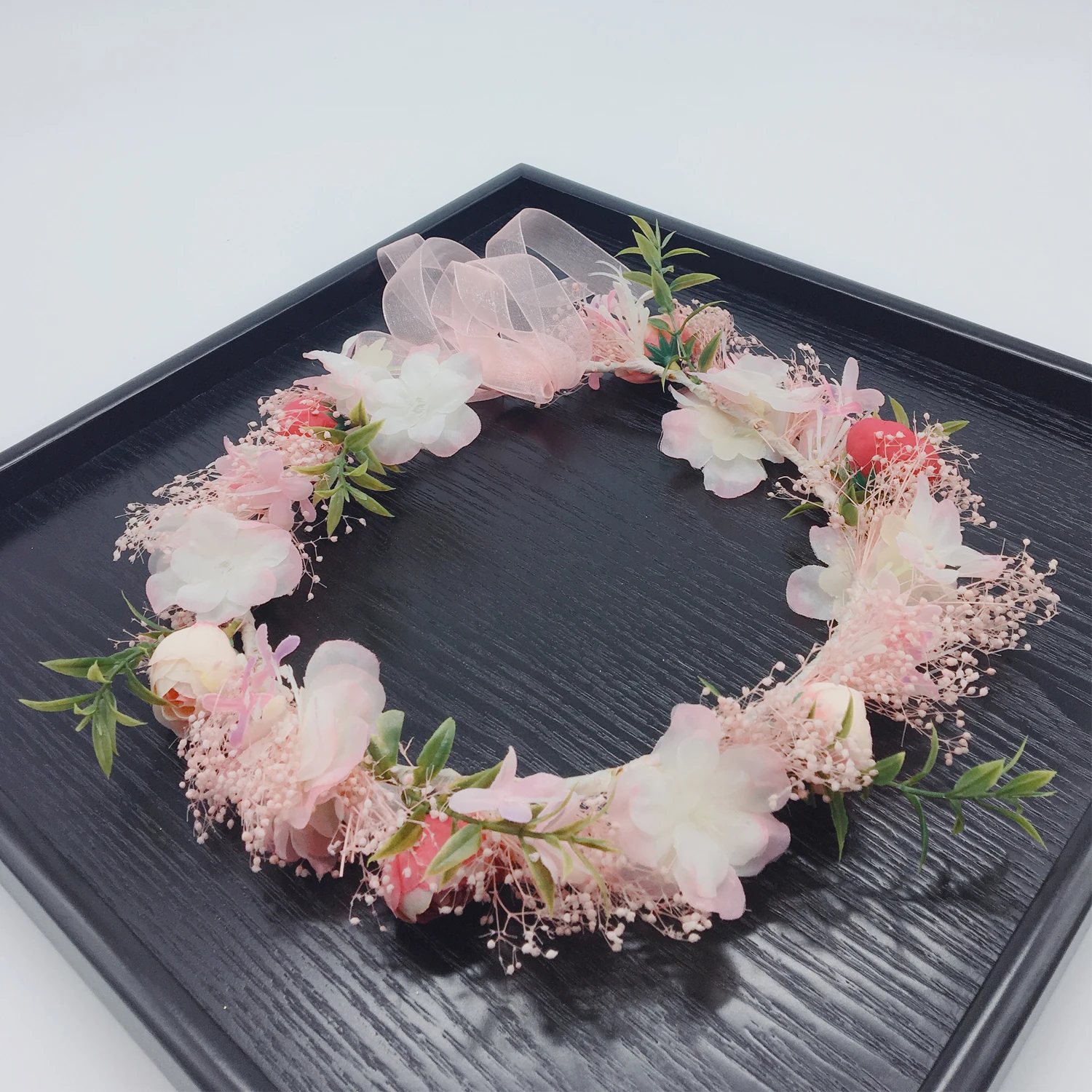 Real small white Flower Wreath bridal headband headdress ornament Kids children Flower Crown hair accessories adjustable garland