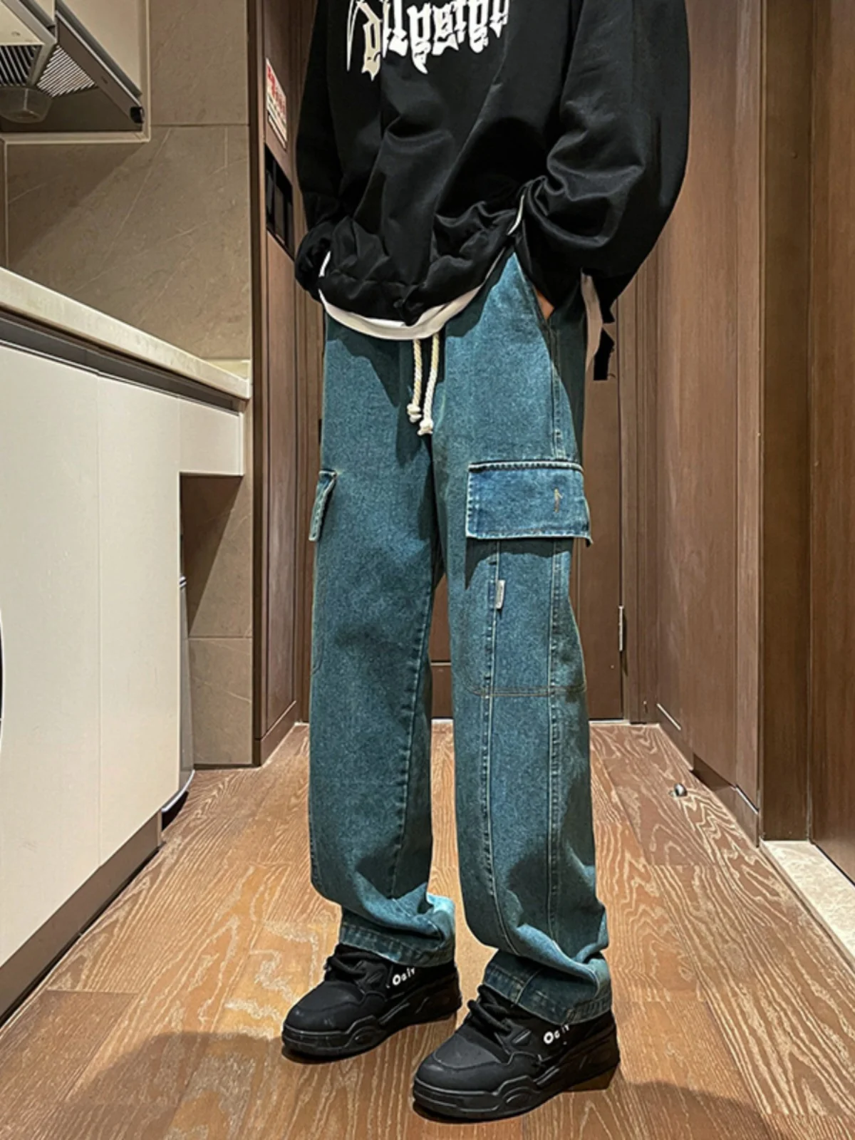 

Ретро-джинсы в американском стиле хип-хоп для мужчин, прямые, свободные, широкие брюки, осенняя новинка, модный бренд