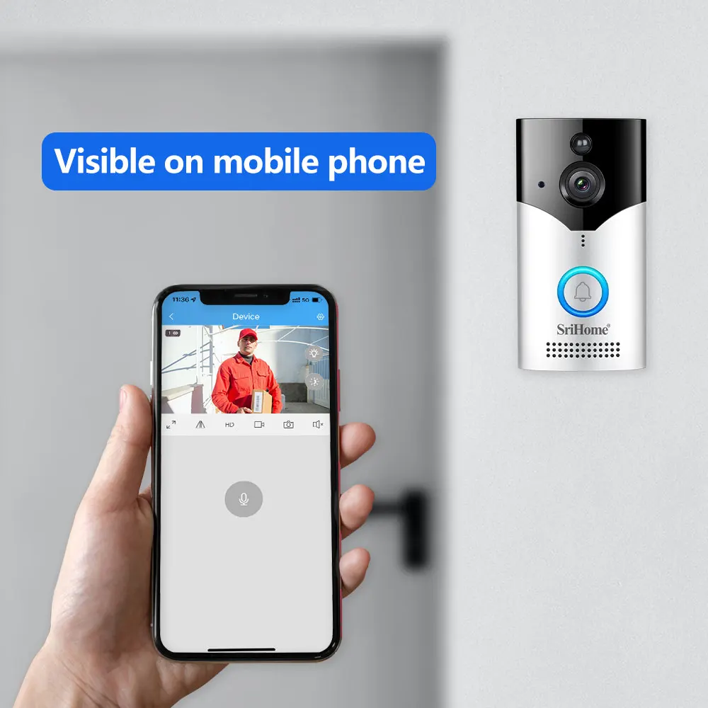 

Srihome DH002 4MP UHD WIFI IP дверной звонок видеодомофон домофон визуальный глазок камера просмотра с внутренним звонком