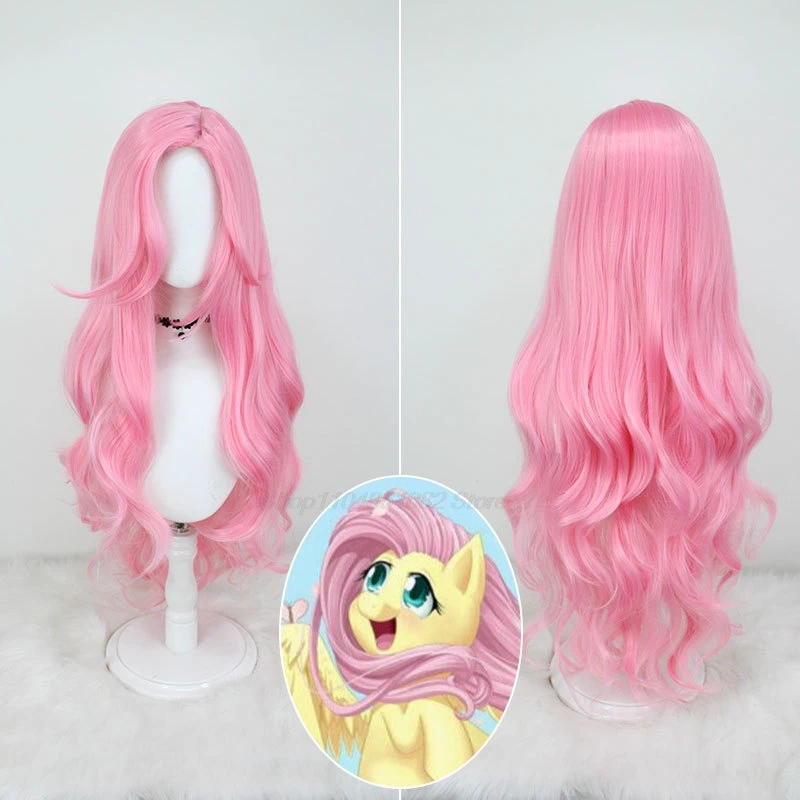 My Girls-Perruques de cheveux synthétiques longs bouclés Little Pony pour femmes, princesse Fluttershy, fête d'Halloween, cosplay, rose, degré de chaleur