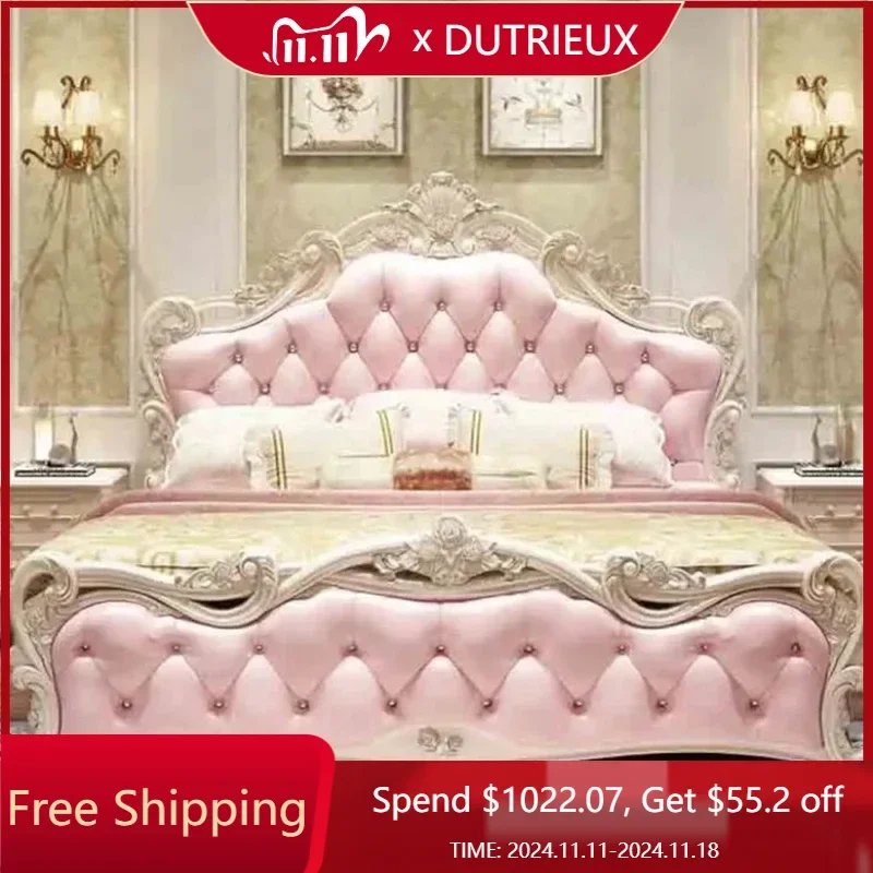 

King Luxury Double Bed Frame Aesthetic Queen Size Bedroom Twin Frame Bed Modern Wood European Letto Matrimoniale Room Furniture