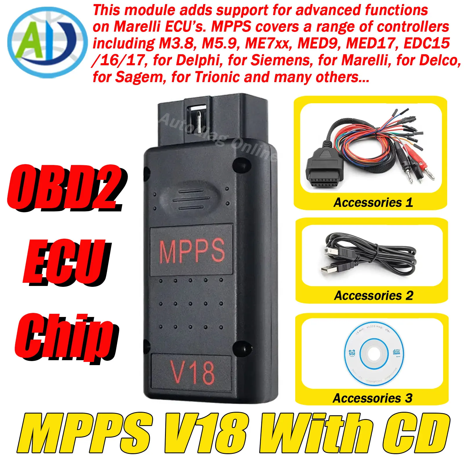 MPPS V18 OBD2 Scanner Interface ECU Chip Tuning For EDC15 EDC16 EDC17 OBD2 ECU Tunning Flasher Remap Cable ECU Programmer Tool