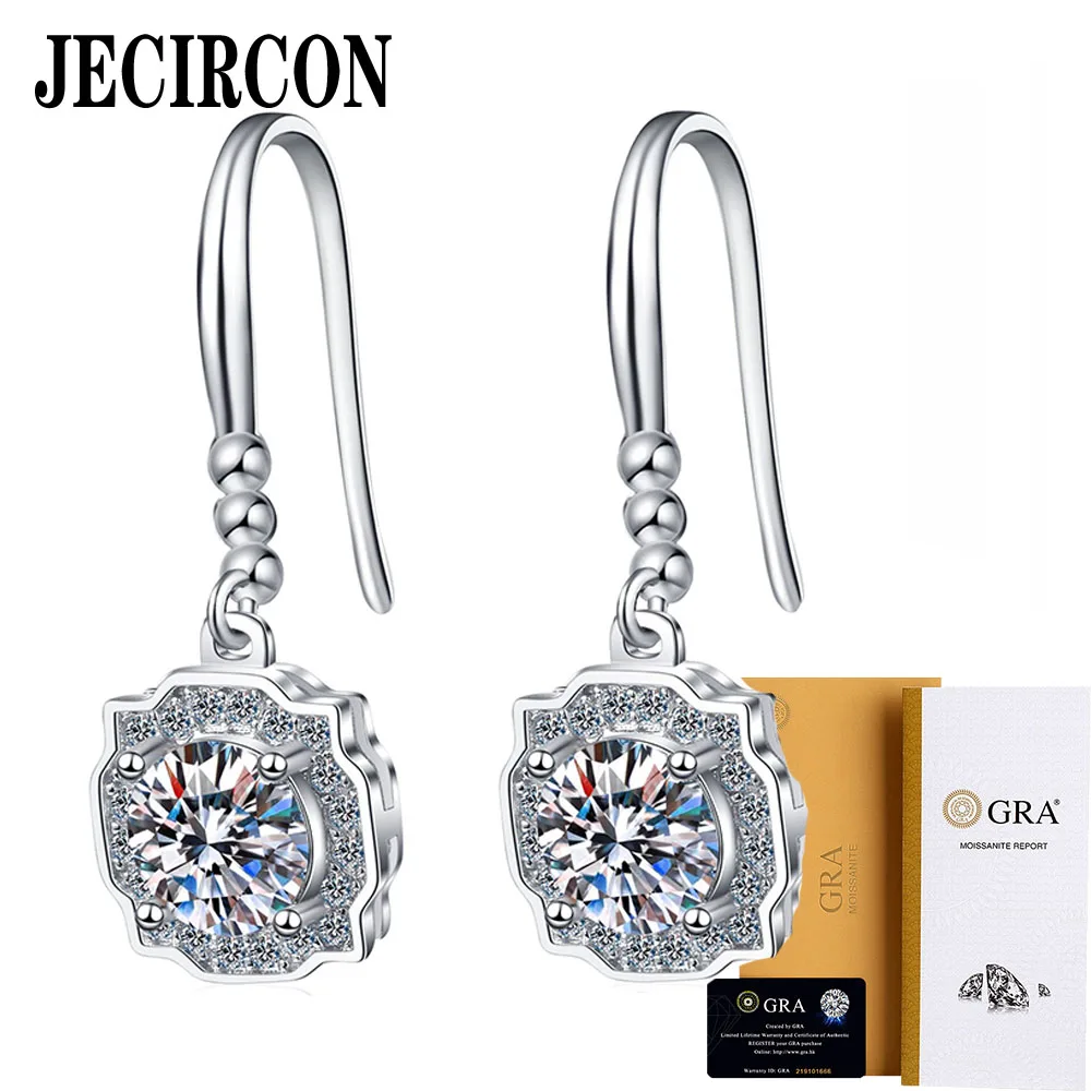 

JECIRCON 925 Sterling Silver Drop Earrings for Women PT950 Gold 4 Claw 1ct Moissanite Ear Hooks Fashion Korean Version Jewelry