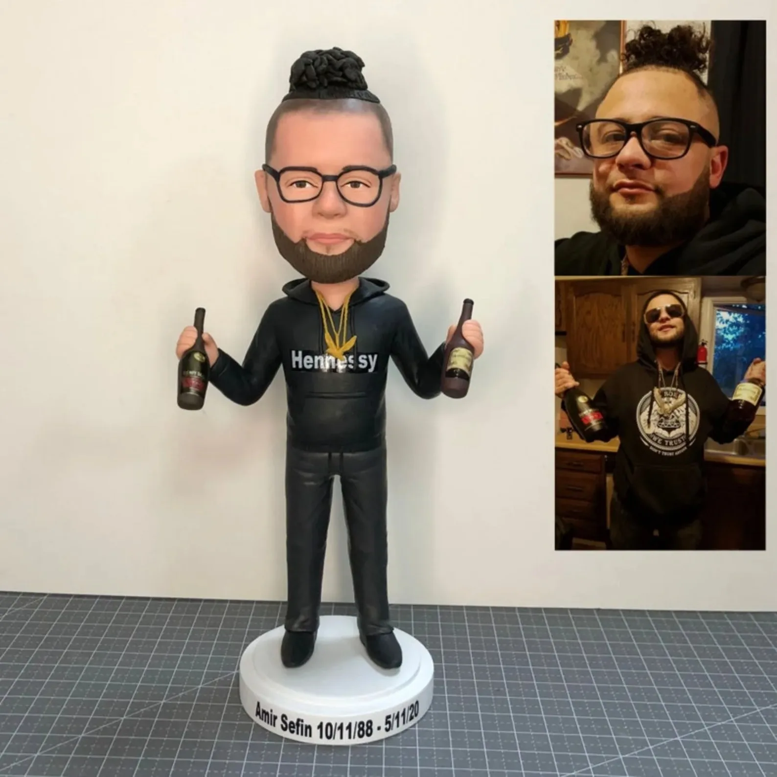 Bobblehead With Customized Face Holding Two Wine Bottles Personalized Clay Figurine Cool Christmas Gift for Him Boyfriend Art