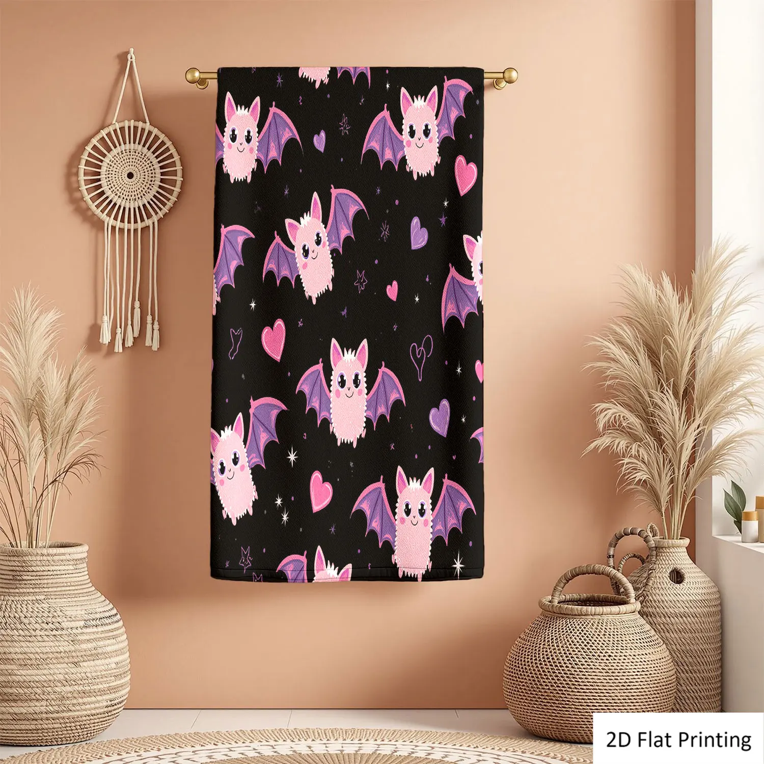 

1Pc Halloween Style Bats Hearts On Black Background Bathroom Hand Towel Bath Towel, Multiple Size Microfiber Polyester Towel, Unique Home Decorative Kitchen Towels, Festival Bathroom Accessories Decor, Quick Dry and Absorbent