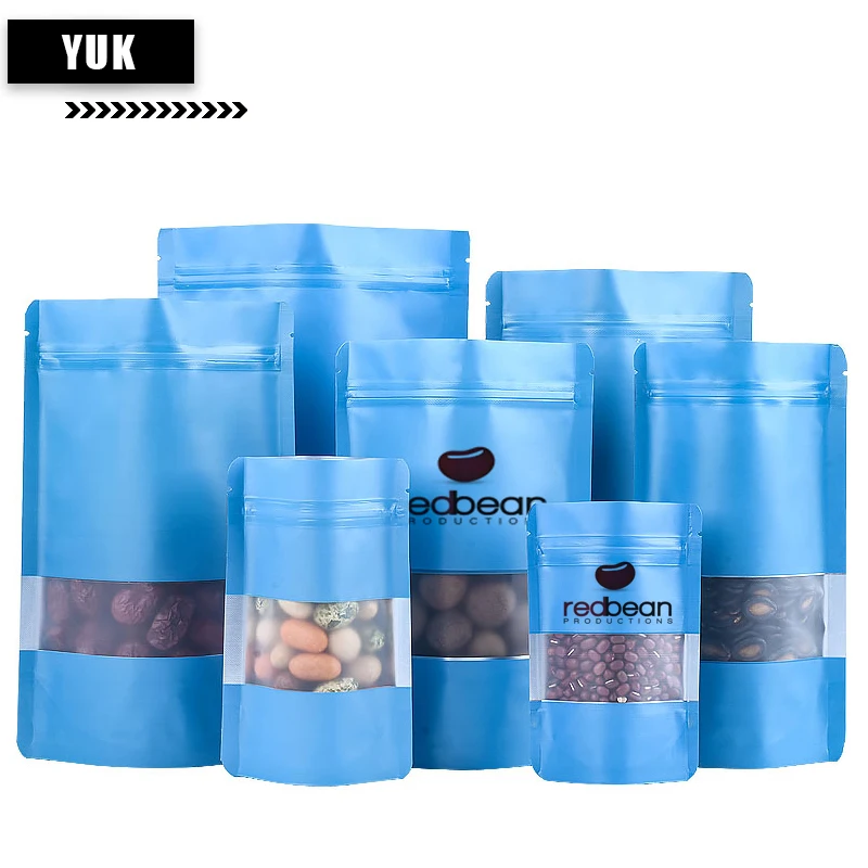 Food Grade Blue Aluminum Foil Stand Bag With Window Tea Candy Flour Nuts Wedding Gife Pet Food Pouch