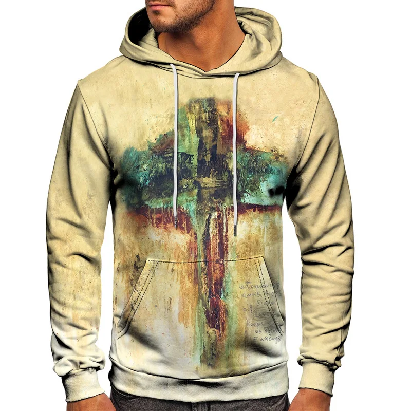 

Hand Painted Cross Graffiti Vinatge Printed Hoodie Men Women Loose High Street Pullover Male Oversized S-6XL Clothing Sweatshirt