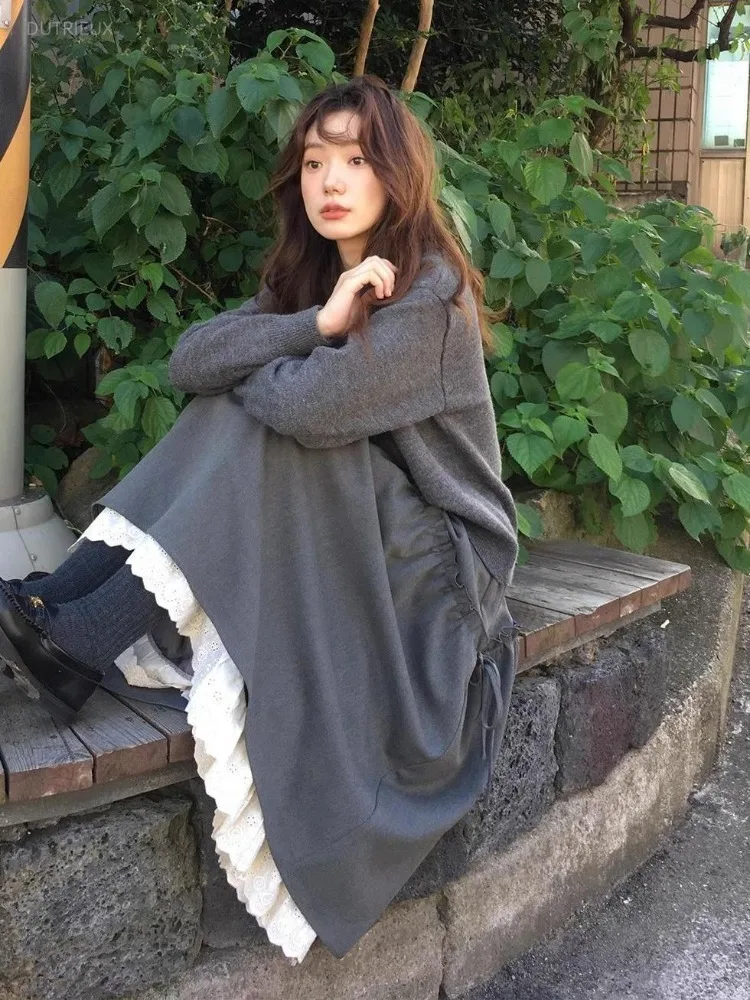 Y2k Subcultural Fungus Patchwork Gray Skirts 2026 High Waist New Aesthetic Skirt For Women Autumn 90s Fairycore Faldas Mujer