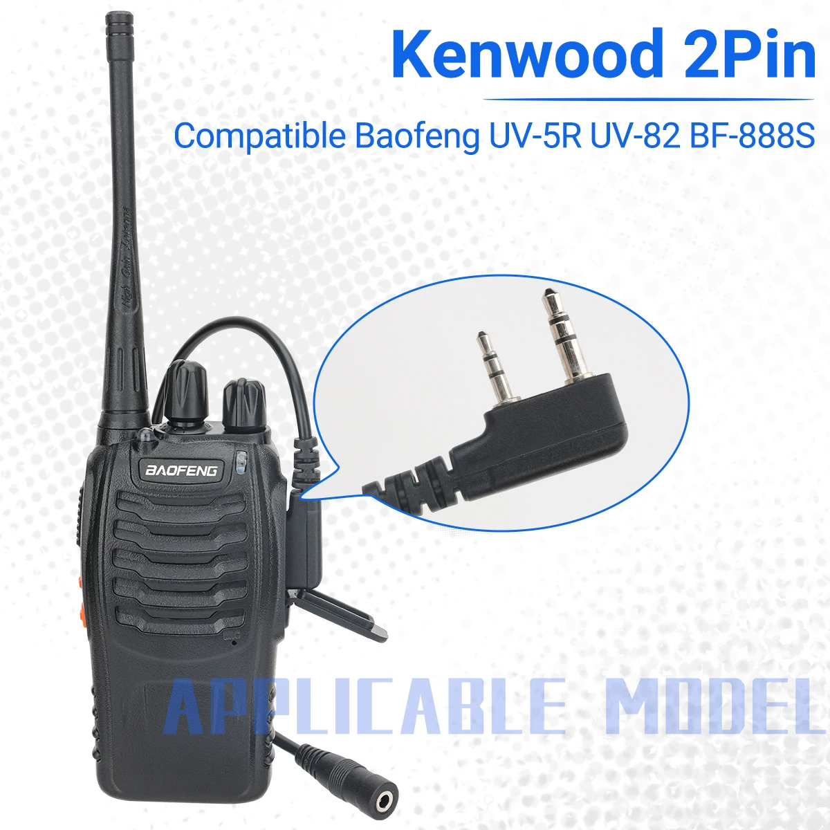 BAOFENG 2 Pin to 3.5mm Walkie Talkie Headset Adapter Earpiece Adapter Cable For BAOFENG UV-5R BF-888S Two Way Radio