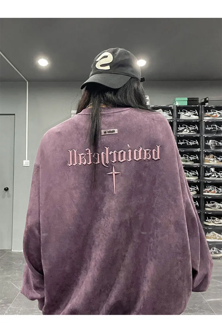 American Retro Round Neck Women's Hoodie Top Autumn Fashion Embroidered Letter Oversized Loose Pullover Sweatshirt Streetwear