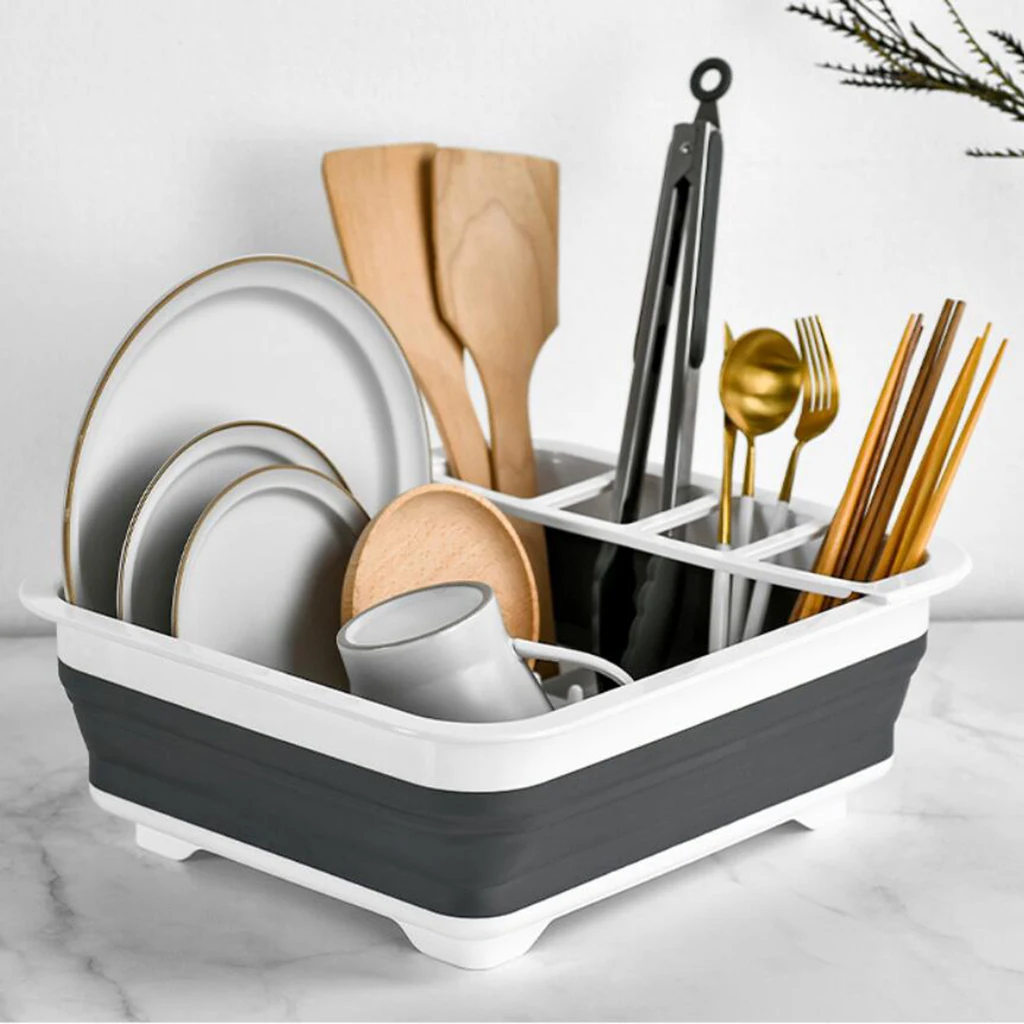 Foldable Dish Drainer Kitchen Drainer Collapsible Tray Dish Drainer Household Storage Rack Shelf Shelves Telescopic Bowl Rack