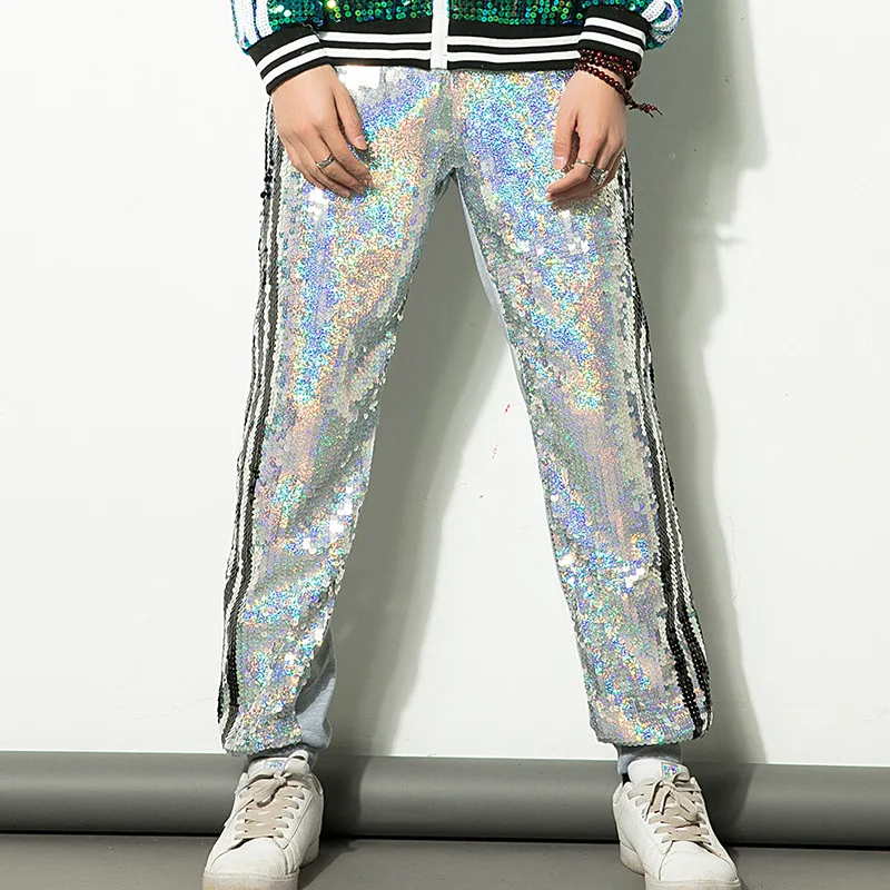 2024 New Disco Party Stage Trousers Men Prom Singer Shiny Silver Sequin Dance Streetwear Sweatpants Costume Pantalones de Hombre