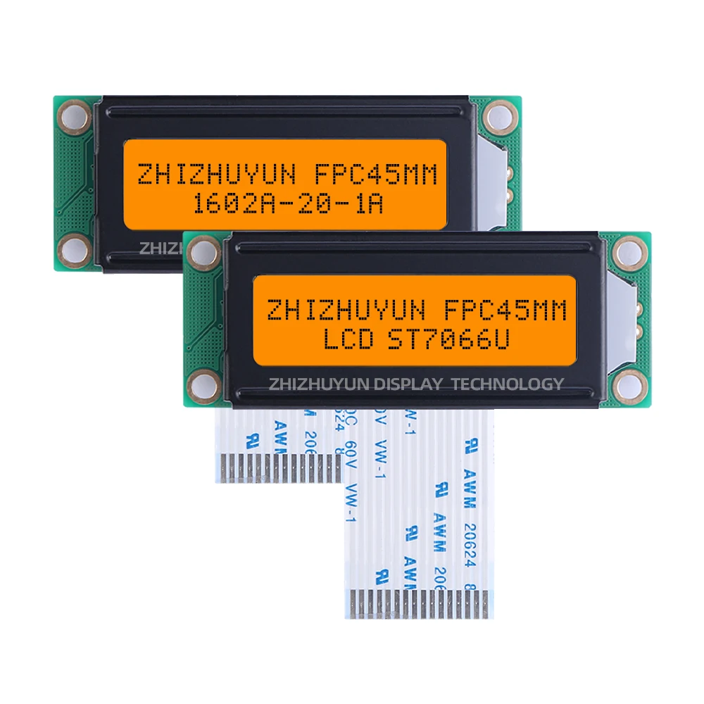 FPC45Mm English LCD/LCM Display Screen Monochrome Yellow Green Film 16*2 LCD Module Character Dot Matrix Screen